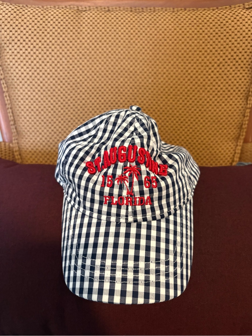 Kids Navy Gingham Cap with Red Florida Embroidery